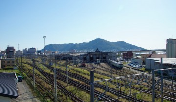 鉄道レールと函館山